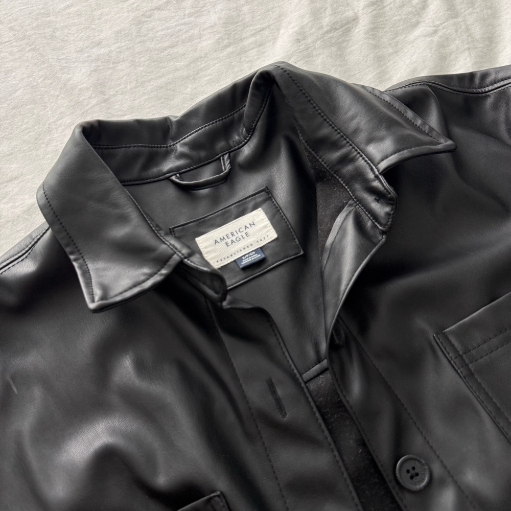 American Eagle Black Faux Leather Shirt
